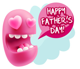 3d Rendering. Emoji in love with heart eyes saying Happy Father'