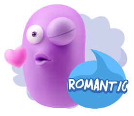 3d Rendering. Kiss Emoticon Face saying Romantic with Colorful S