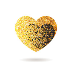Gold glitter heart. Valentine Day banner, card, poster.