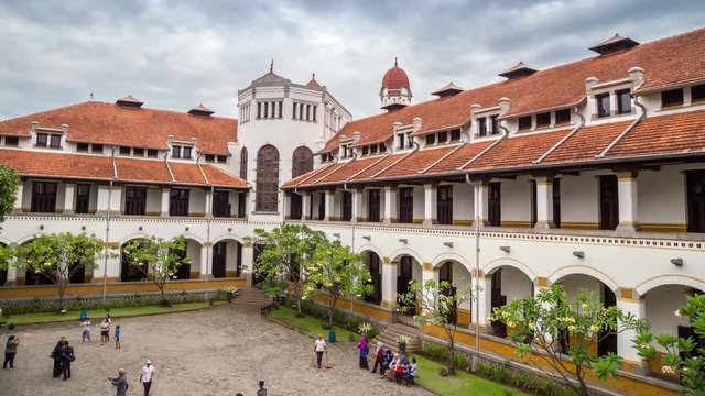 The building of the railway Lawang Sewu company in Semarang. Also one of the historic wartime Indonesian independence. 4K Timelapse - Java, Indonesia, June 2016.