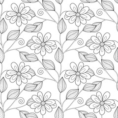 Vector Seamless Monochrome Floral Pattern