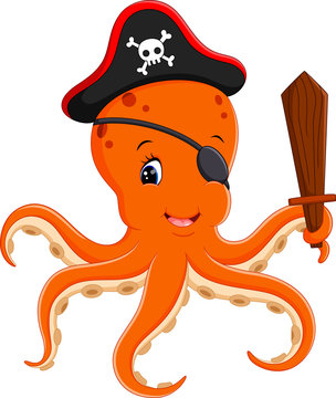 illustration of Cartoon pirate octopus