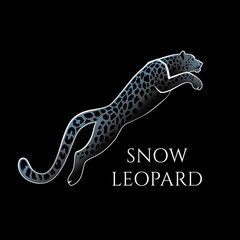 Naklejka premium Snow Leopard vector illustration logo, sign, emblem on black backround