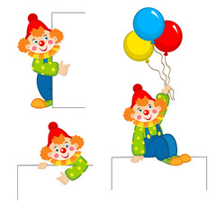 clown peeking behind placard - vector illustration, eps
