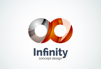 Abstract business company infinity logo template, loops or eight number concept - geometric minimal style, created with overlapping curve elements and waves. Corporate identity emblem