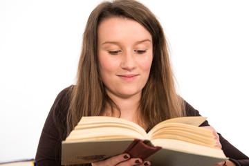 young woman is reading