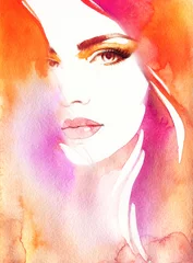 Photo sur Plexiglas Visage aquarelle Beau portrait de femme. Illustration aquarelle de mode abstraite