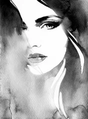 Door stickers Aquarel Face Beautiful woman portrait. Abstract fashion watercolor illustration