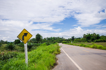 There is the traffic signs on the way at the up country of Thailand.