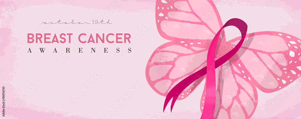 Wall mural breast cancer awareness banner with pink butterfly