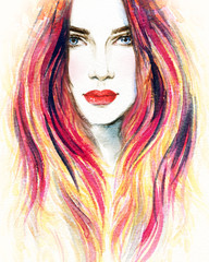 Obraz premium Beautiful woman portrait. Abstract fashion watercolor illustration