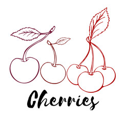 Hand drawn colored cherries