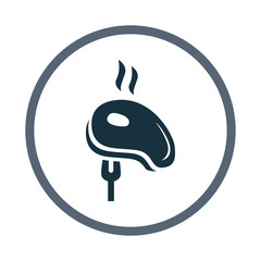 Barbecue steak in the fork simple icon on the background
