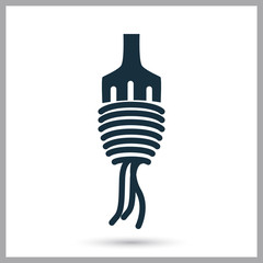 Noodles on the fork simple icon on the background