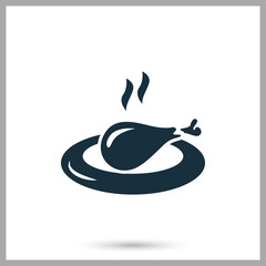 Chicken leg on the plate simple icon on the background