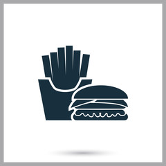 Fries potatoes and burger simple icon on the background