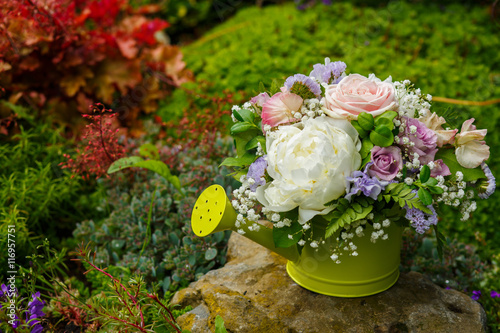 White Peony Vintage Purple Rose Sweet Pea Gypsophila Flowers White Peony Vintage Purple Rose Sweet Pea Gypsophila Flowers Arrangement In A Green