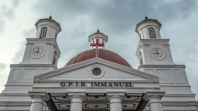 Gereja Blenduk church GPIB Immanuel , Semarang, Central Java, Indonesia. 4K Timelapse - Java, Indonesia, June 2016.