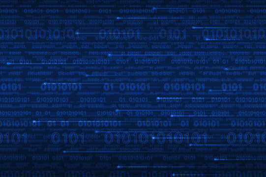 Computer binary code on blue background