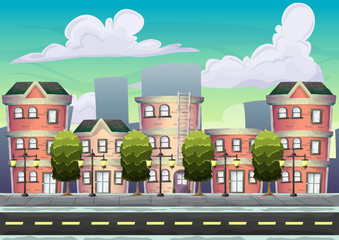 Obraz na płótnie Canvas Cartoon vector urban landscape with separated layers for game and animation, game design asset