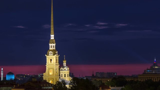 The Peter and Paul Fortress night timelapse is the original citadel of St. Petersburg, Russia