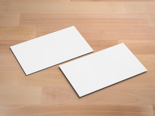 white blank name card front and back on wooden background
