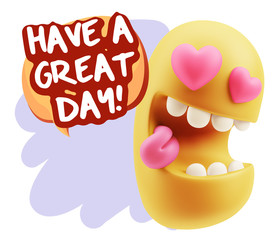 3d Rendering. Emoji in love with heart eyes saying Have A Great