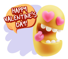 3d Rendering. Emoji in love with heart eyes saying Happy Valenti