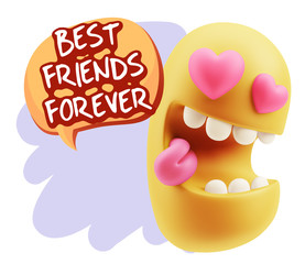 3d Rendering. Emoji in love with heart eyes saying Best Friends