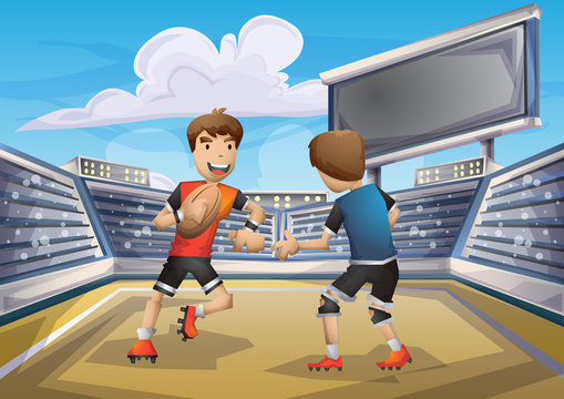 Cartoon vector rugby Olympic sport with separated layers for game and animation, game design asset