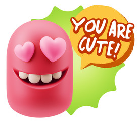 Obraz premium 3d Rendering. Emoji in love with heart eyes saying You Are Cute