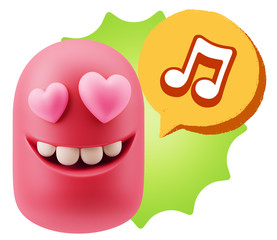 3d Rendering. Emoji in love with heart eyes saying Music Symbol