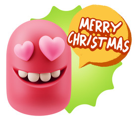 3d Rendering. Emoji in love with heart eyes saying Merry Christm