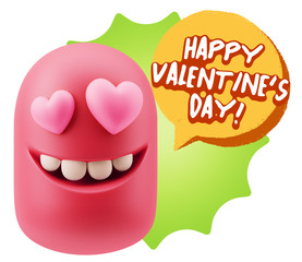 3d Rendering. Emoji in love with heart eyes saying Happy Valenti
