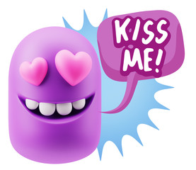 Obraz premium 3d Rendering. Emoji in love with heart eyes saying Kiss Me with