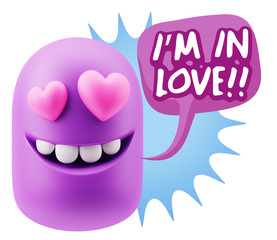Obraz premium 3d Rendering. Emoji in love with heart eyes saying I'm in Love w