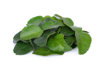 pile of bergamot leaves on white background