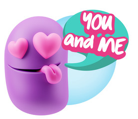 3d Rendering. Emoji in love with heart eyes saying You And Me wi