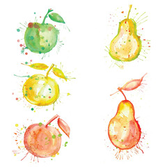 watercolor fruit set with blots