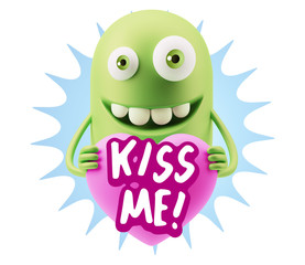 Fototapeta premium 3d Rendering. Emoji in love holding heart shape saying Kiss Me w