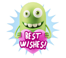 Fototapeta premium 3d Rendering. Emoji in love holding heart shape saying Best Wish