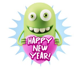 3d Rendering. Emoji in love holding heart shape saying Happy New