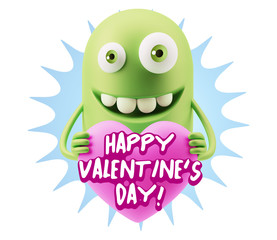 3d Rendering. Emoji in love holding heart shape saying Happy Val