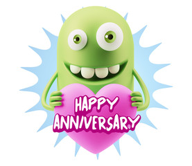 3d Rendering. Emoji in love holding heart shape saying Happy Ann