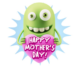 3d Rendering. Emoji in love holding heart shape saying Happy Mot