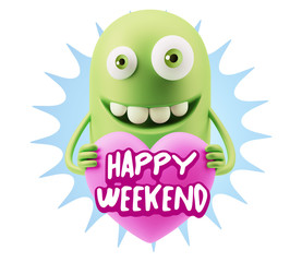 3d Rendering. Emoji in love holding heart shape saying Happy Wee