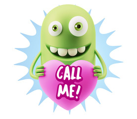 3d Rendering. Emoji in love holding heart shape saying Call Me w