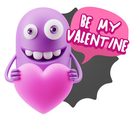 3d Rendering. Emoji in love holding heart shape saying Be My Val