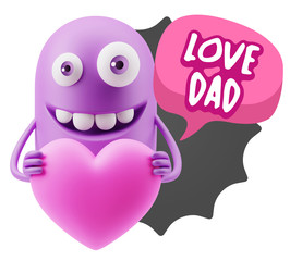 3d Rendering. Emoji in love holding heart shape saying Love Dad