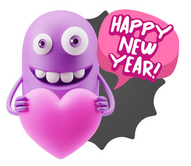 3d Rendering. Emoji in love holding heart shape saying Happy New